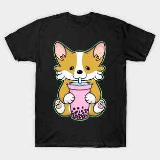 Cute Corgi With Strawberry Bubbletea T-Shirt